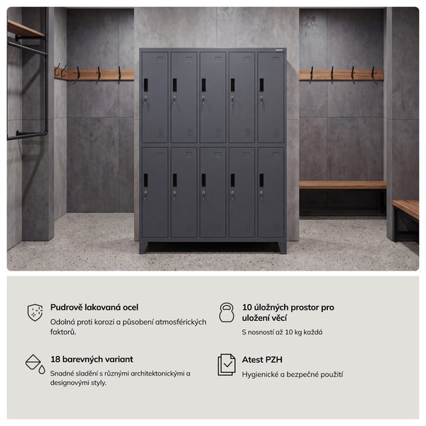 Šatní skříň 10-dveřová, antracitová, 1360x1720x450 mm: BARTEK