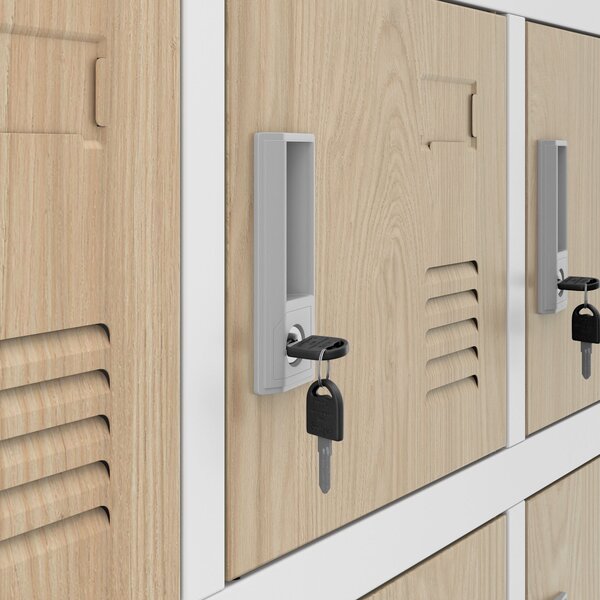 Skříňka pro zaměstnance s 18 uzamykatelnými boxy, bílá / dub sonoma, 900x1850x400 mm: KAROL Eco Design