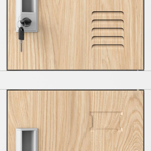 Skříňka pro zaměstnance s 18 uzamykatelnými boxy, bílá / dub sonoma, 900x1850x400 mm: KAROL Eco Design