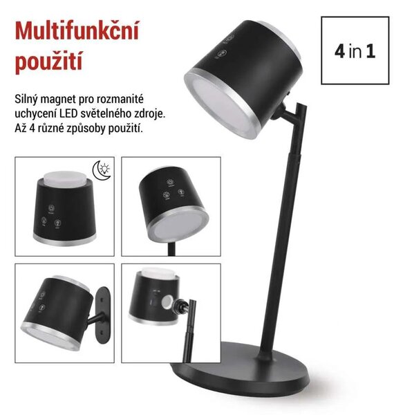 EMOS Černá LED stolní nabíjecí magnetická lampa Abbie 4v1 6W Z7636B