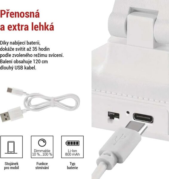 EMOS Bílá LED stolní nabíjecí lampička Amy 5W Z7631