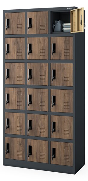 Skříňka pro zaměstnance s 18 uzamykatelnými boxy, bílá antracit/ořech, 900x1850x400 mm: KAROL Eco Design
