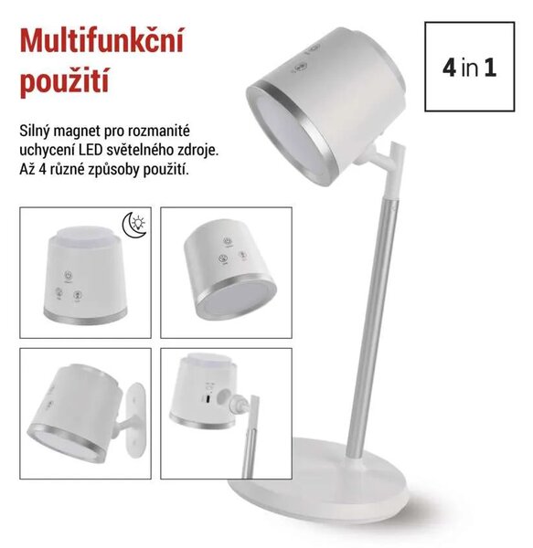 EMOS Bílá LED stolní nabíjecí magnetická lampa Abbie 4v1 6W Z7636W
