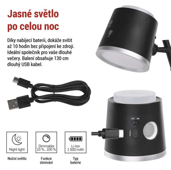 EMOS Černá LED stolní nabíjecí magnetická lampa Abbie 4v1 6W Z7636B