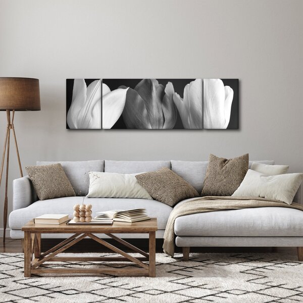 Obraz - Černobílé květy tulipánů (170x50 cm)