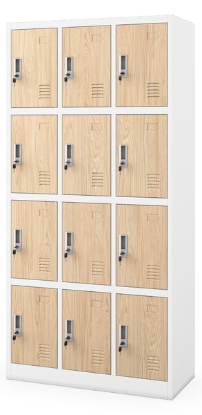 Skříňka pro zaměstnance s 12 uzamykatelnými boxy, bílá / dub sonoma, 900x1850x400 mm: MARCIN Eco Design