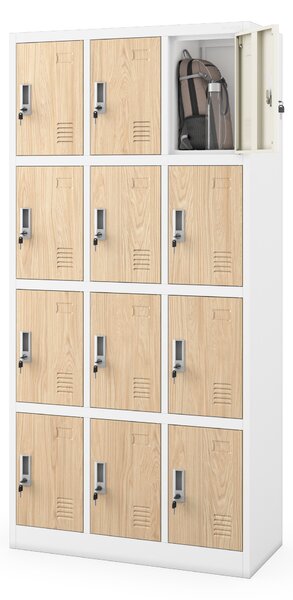 Skříňka pro zaměstnance s 12 uzamykatelnými boxy, bílá / dub sonoma, 900x1850x400 mm: MARCIN Eco Design