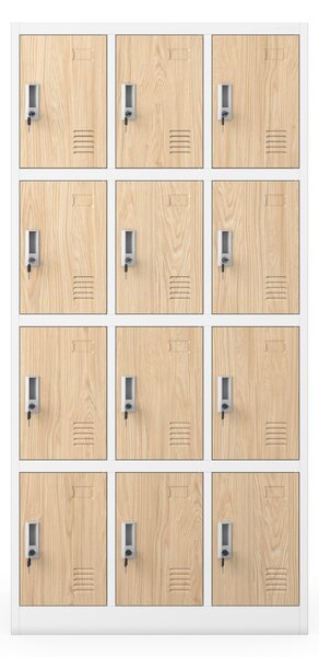 Skříňka pro zaměstnance s 12 uzamykatelnými boxy, bílá / dub sonoma, 900x1850x400 mm: MARCIN Eco Design