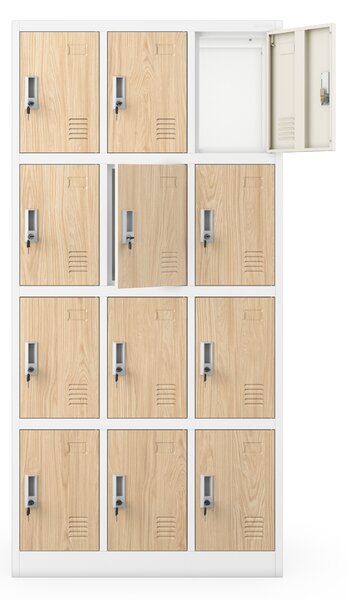 Skříňka pro zaměstnance s 12 uzamykatelnými boxy, bílá / dub sonoma, 900x1850x400 mm: MARCIN Eco Design