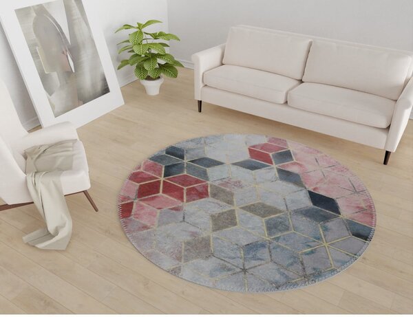 Růžovo-světle šedý pratelný kulatý koberec ø 120 cm – Vitaus