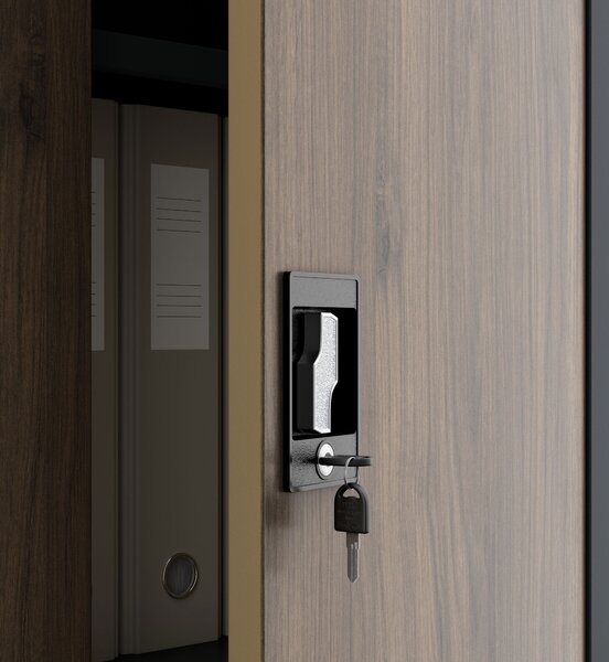 Kovová kancelářská skříň na dokumenty široká bílá antracit/ořech, 1150x1850x400 mm: JAN II Eco Design