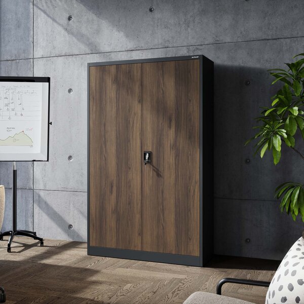 Kovová kancelářská skříň na dokumenty široká bílá antracit/ořech, 1150x1850x400 mm: JAN II Eco Design