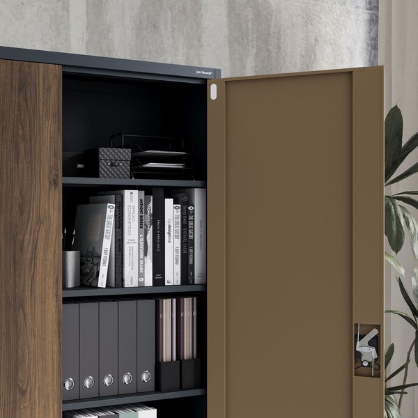 Kovová kancelářská skříň na dokumenty široká bílá antracit/ořech, 1150x1850x400 mm: JAN II Eco Design
