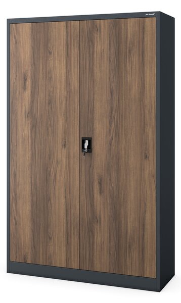 Kovová kancelářská skříň na dokumenty široká bílá antracit/ořech, 1150x1850x400 mm: JAN II Eco Design