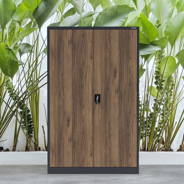 Kovová kancelářská skříň na dokumenty široká bílá antracit/ořech, 1150x1850x400 mm: JAN II Eco Design