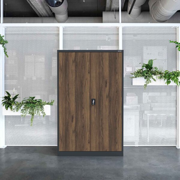 Kovová kancelářská skříň na dokumenty široká bílá antracit/ořech, 1150x1850x400 mm: JAN II Eco Design