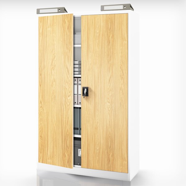 Kovová kancelářská skříň na dokumenty široká bílá bílá/zlatý dub, 1150x1850x400 mm: JAN II Eco Design