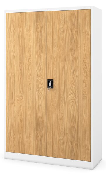 Kovová kancelářská skříň na dokumenty široká bílá bílá/zlatý dub, 1150x1850x400 mm: JAN II Eco Design