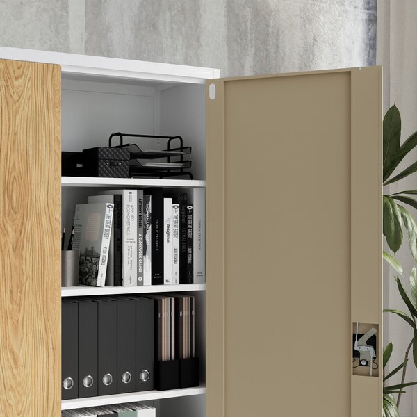 Kovová kancelářská skříň na dokumenty široká bílá bílá/zlatý dub, 1150x1850x400 mm: JAN II Eco Design