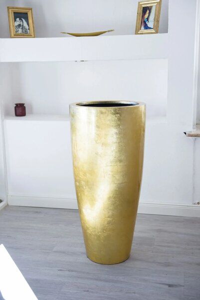 Zlatý květináč CITY, sklolaminát, výška 80 cm, zlatý lesk