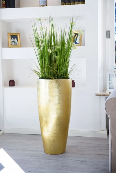 Zlatý květináč CITY, sklolaminát, výška 80 cm, zlatý lesk
