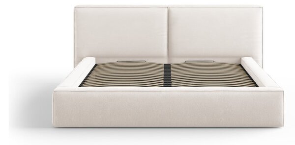 Béžová čalouněná dvoulůžková postel s úložným prostorem a roštem 180x200 cm Arendal – Cosmopolitan Design