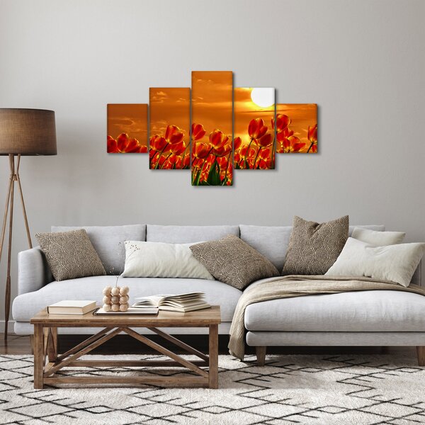 Obraz rozkvetlého lánu s tulipány (125x70 cm)