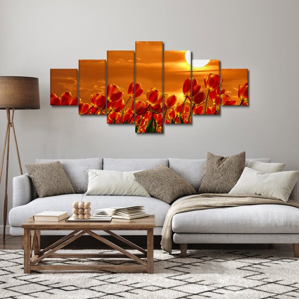 Obraz rozkvetlého lánu s tulipány (210x100 cm)