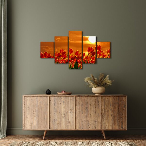 Obraz rozkvetlého lánu s tulipány (125x70 cm)