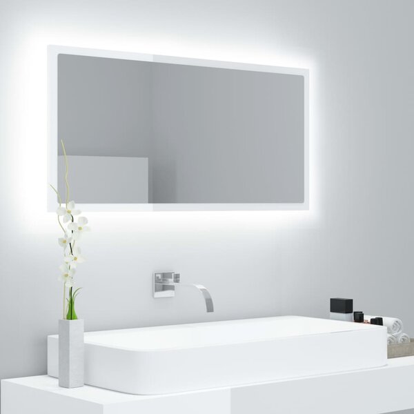LED koupelnové zrcadlo bílé vysoký lesk 90x8,5x37 cm akrylové