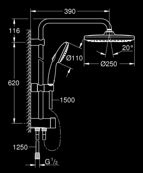 GROHE 266802431 - Sprchový systém VITALIO START SYSTEM 250 390 mm černá