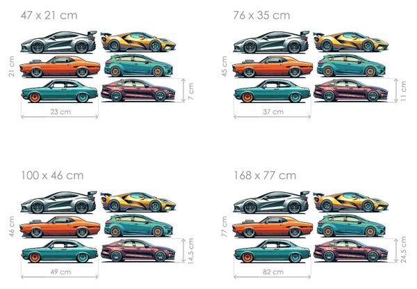 Osobní auta textilní přelepitelné samolepky na zeď arch 47 x 21 cm