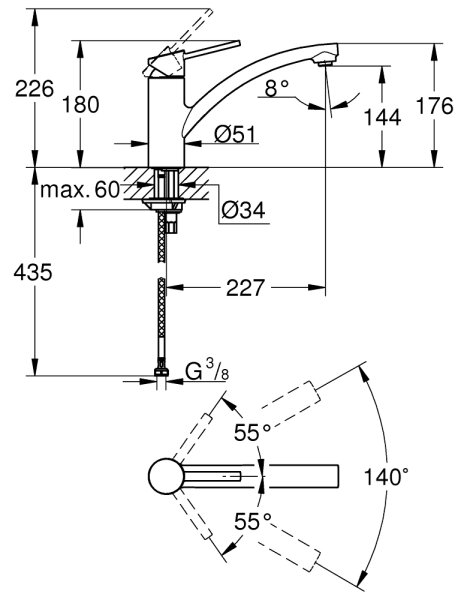 GROHE 30358000 - Dřezová baterie SWIFT 227 mm lesklý chrom