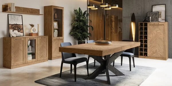 Szynaka Jídelní rozkládací stůl Cozy 39 z masivu 160/210 cm dub Rustikal/černý