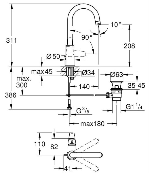 GROHE 24330001 - Umyvadlová baterie EUROSMART velikost L lesklý chrom