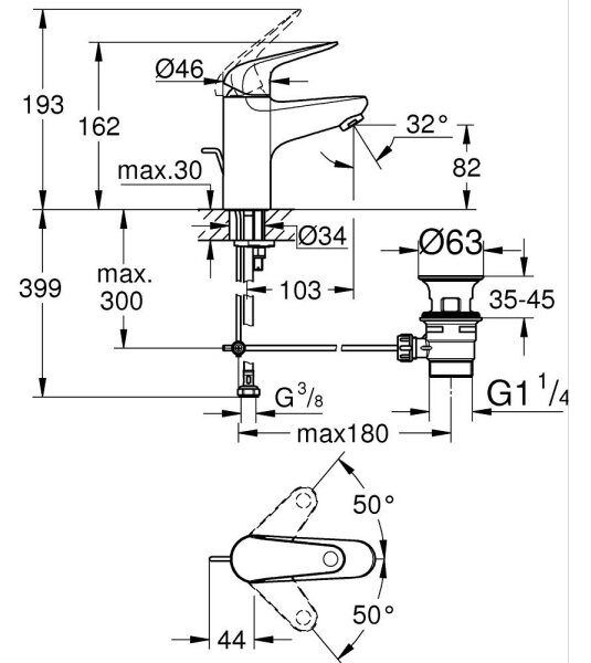 GROHE 24316001 - Umyvadlová baterie SWIFT DN 15 lesklý chrom