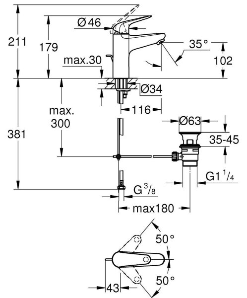 GROHE 24325001 - Umyvadlová baterie SWIFT DN 15 velikost M lesklý chrom