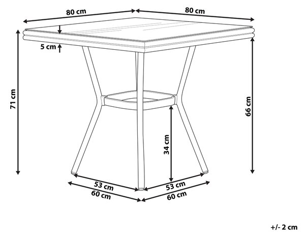 Zahradní jídelní stůl CASPRI II 80 cm 80 cm Sklo Šedá