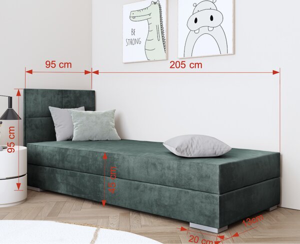 Jednolůžková čalouněná postel s úložným prostorem 90x200 DENA 1 - zelená, pravé provedení