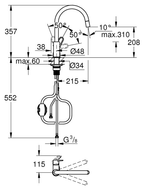 GROHE 30569000 - Dřezová baterie START FLOW 357 mm lesklý chrom