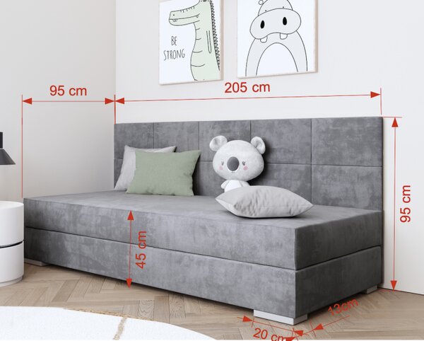 Jednolůžková čalouněná postel s úložným prostorem 90x200 DENA 3 - šedá