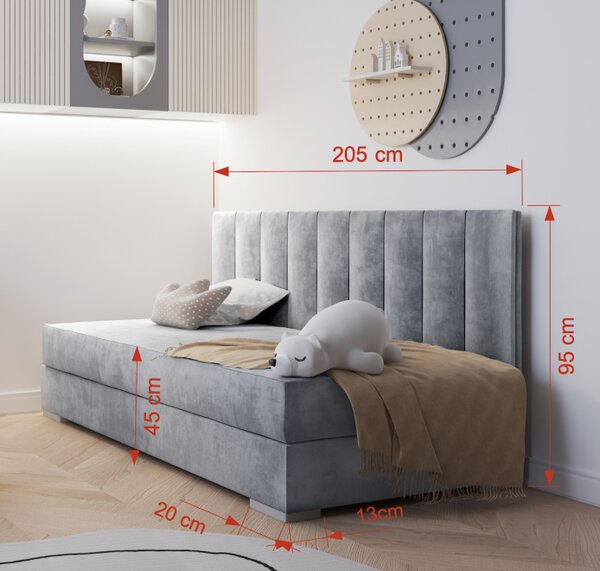 Jednolůžková čalouněná postel s úložným prostorem 90x200 BEGRA 3 - šedá