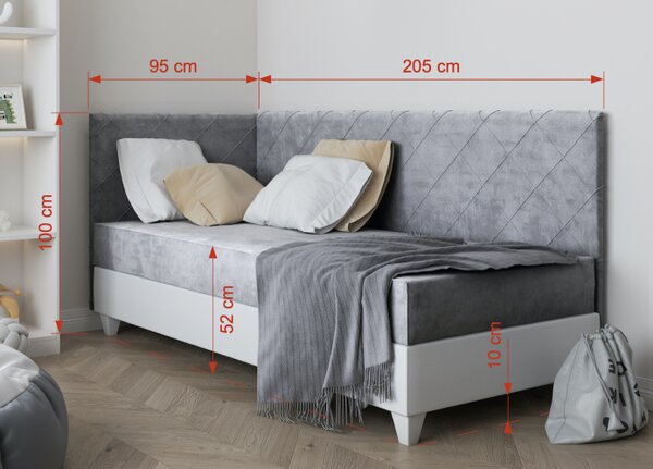 Čalouněná postel s úložným prostorem 90x200 METRA 5 - šedá / bílá eko kůže, pravé provedení