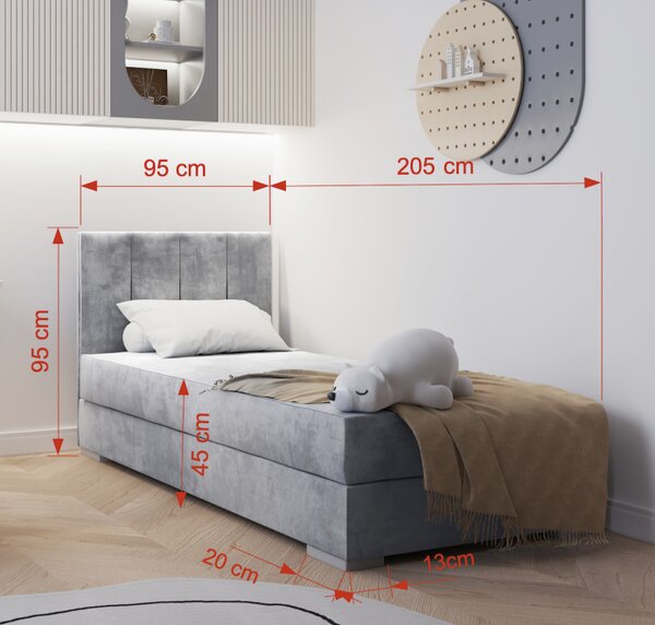 Jednolůžková čalouněná postel s úložným prostorem 90x200 BEGRA 1 - modrá, pravé provedení