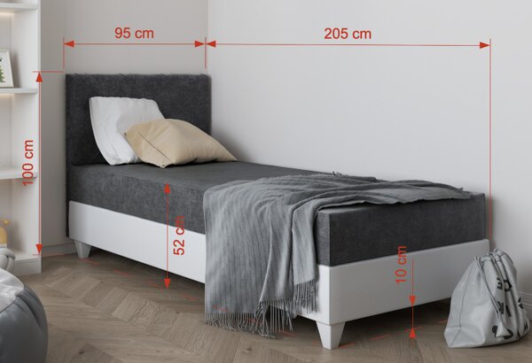 Čalouněná postel s úložným prostorem 90x200 METRA 1 - tmavě šedá / bílá eko kůže, pravé provedení