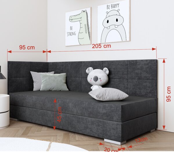 Jednolůžková čalouněná postel s úložným prostorem 90x200 DENA 5 - hnědá, pravé provedení