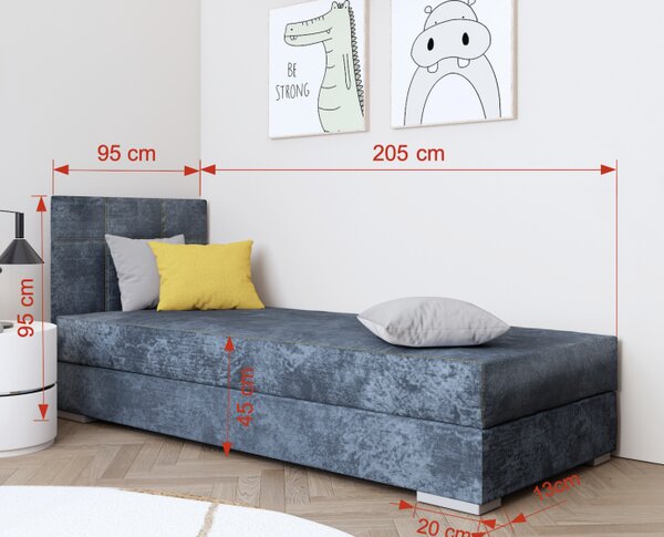 Čalouněná jednolůžková postel s úložným prostorem 90x200 MEBLIA 1 - modrá, pravé provedení