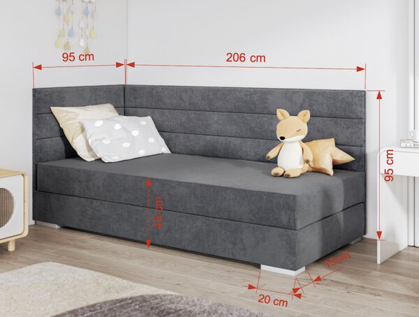 Čalouněná postel 90x200 KERNIA 5 - tmavě šedá, pravé provedení