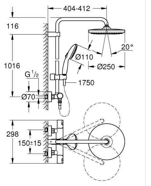 GROHE 266772431 - Sprchový systém VITALIO START SYSTEM 250 390 mm černá