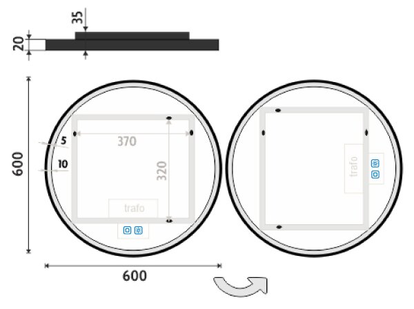 Nimco černé kulaté zrcadlo do koupelny s osvětlením 60 cm ZPC 28000RVX-90